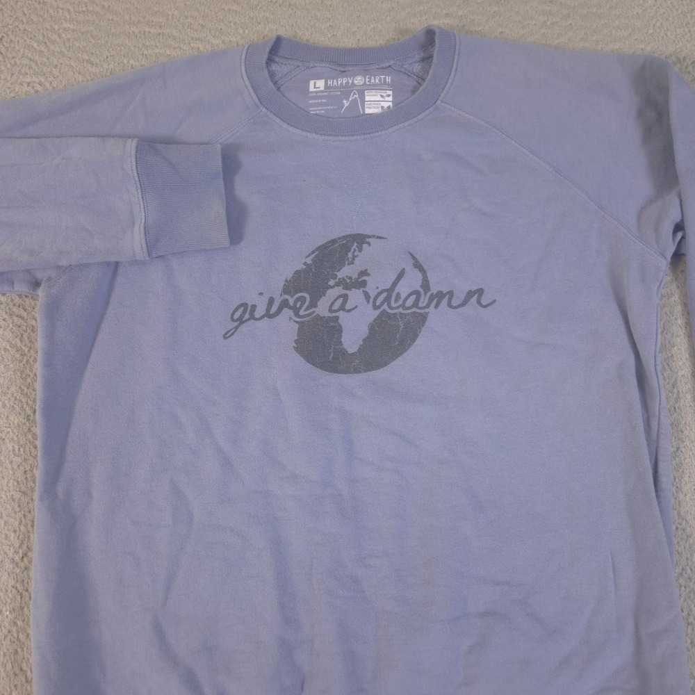 Happy Earth Sweatshirt Mens L Blue Give A Damn Organic Cotton Graphic Pullover